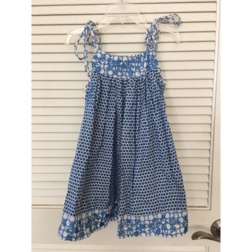 Fuzzy Wuzzy Baby Girls Blue White Embroidered Sleeveless Dress NEW
